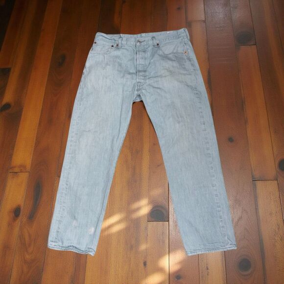 Levi's Green Wash Button Fly 501 White Oak Denim Jeans Size 33x27 - Picture 1 of 9